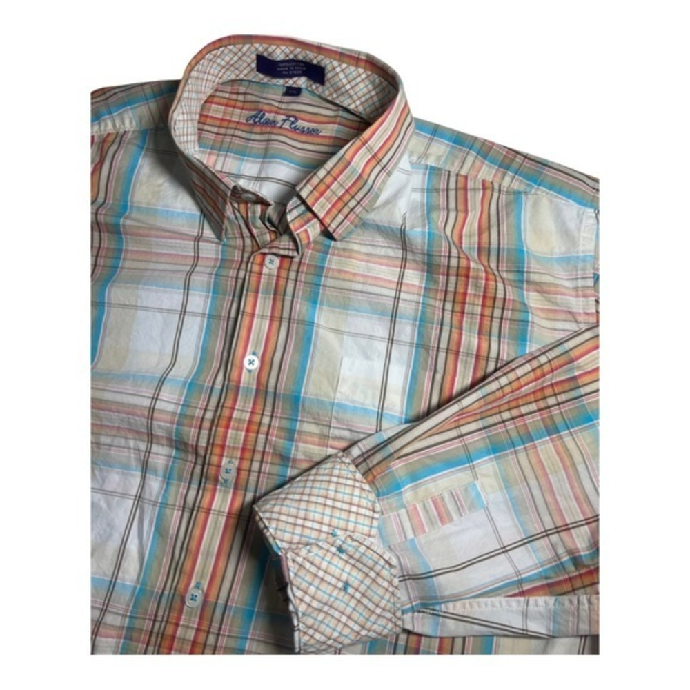 Alan Flusser Mens XXL Long Sleeve‎ Button Down Shirt Coral/Blue/Pink